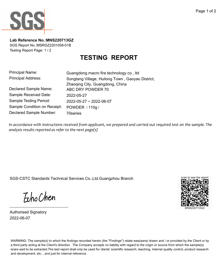 test report of ABC 70%（SGS）